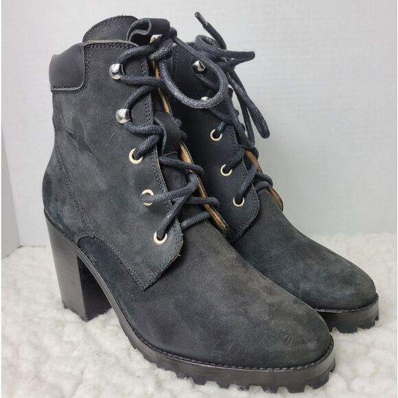 Rachel Comey Rollickc Chunky Heel Boots Women's Size 7 Nubuck Black Suede - Picture 1 of 10